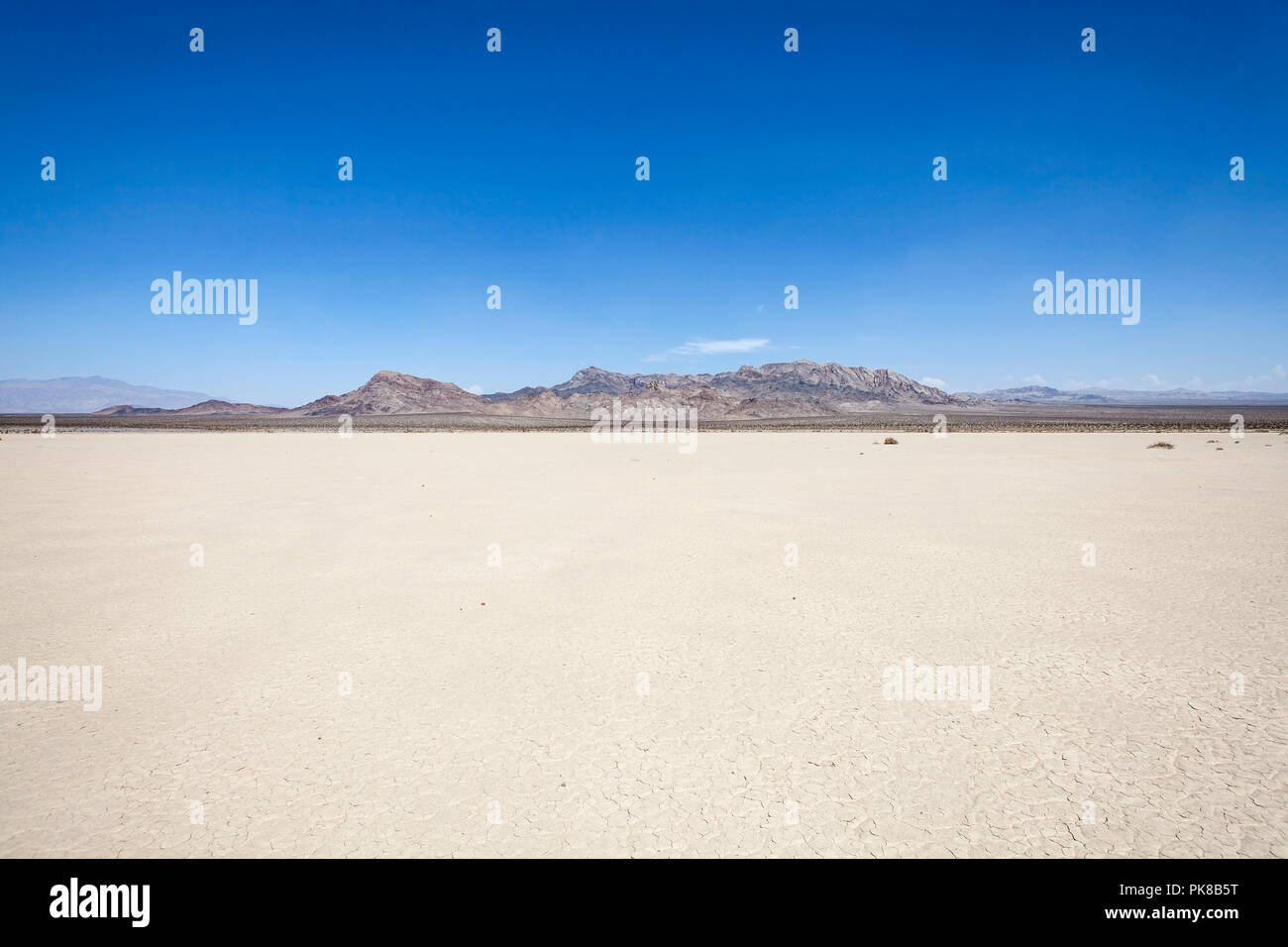 Silurian dry mud flat lake bed near Death Valley in California's vast Mojave desert. Stock Photo