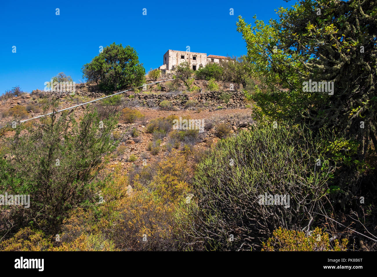 Abandoned, deserted old finca farm houses in a remote area of Guia de Isora, Tenerife, Canary Islands, Spain Stock Photo