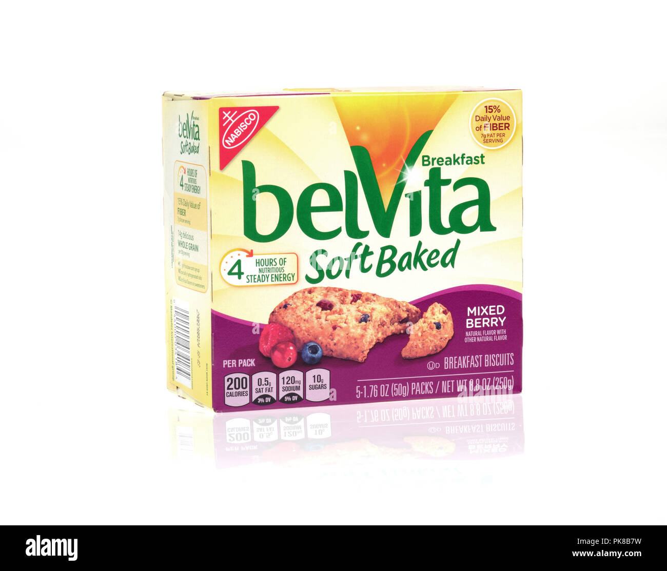 Box of Belvita Soft Baked Mixed Berry Breakfast Biscuits Stock Photo