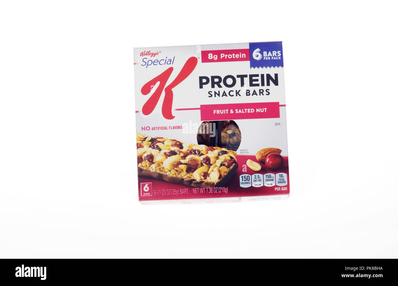 Box of Kellogg’s Special K Fruit and Salted Nut Protein Snack Bars on white Stock Photo