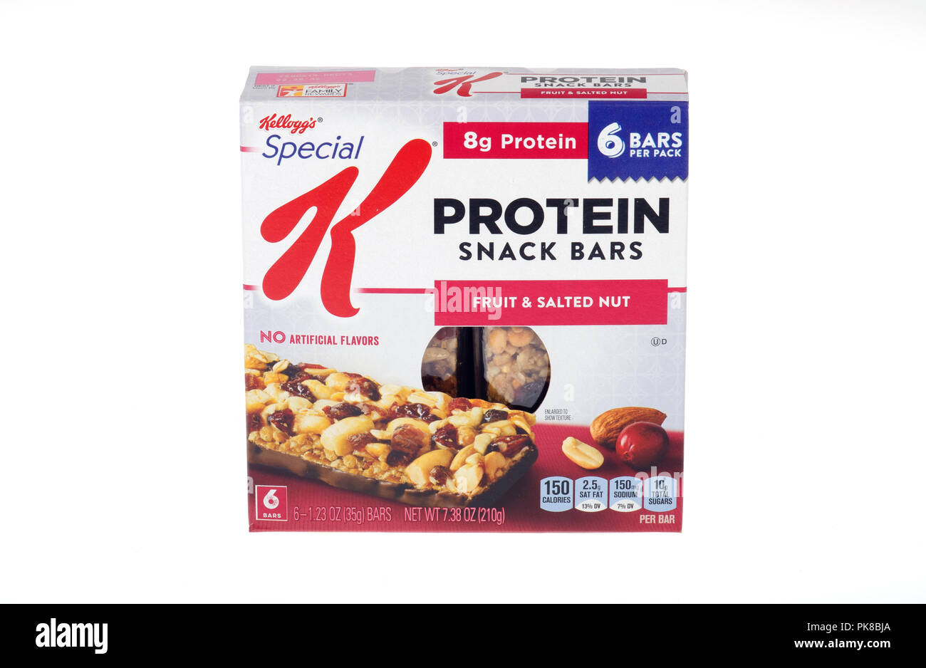 Box of Kellogg’s Special K Fruit and Salted Nut Protein Snack Bars on white Stock Photo