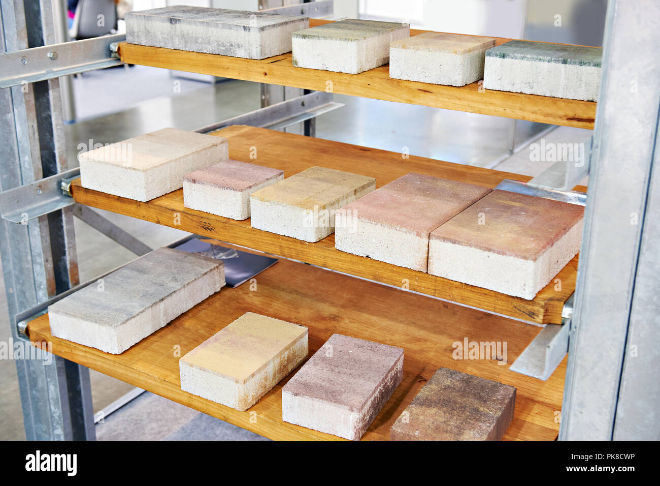 Samples of concrete products on exhibition Stock Photo