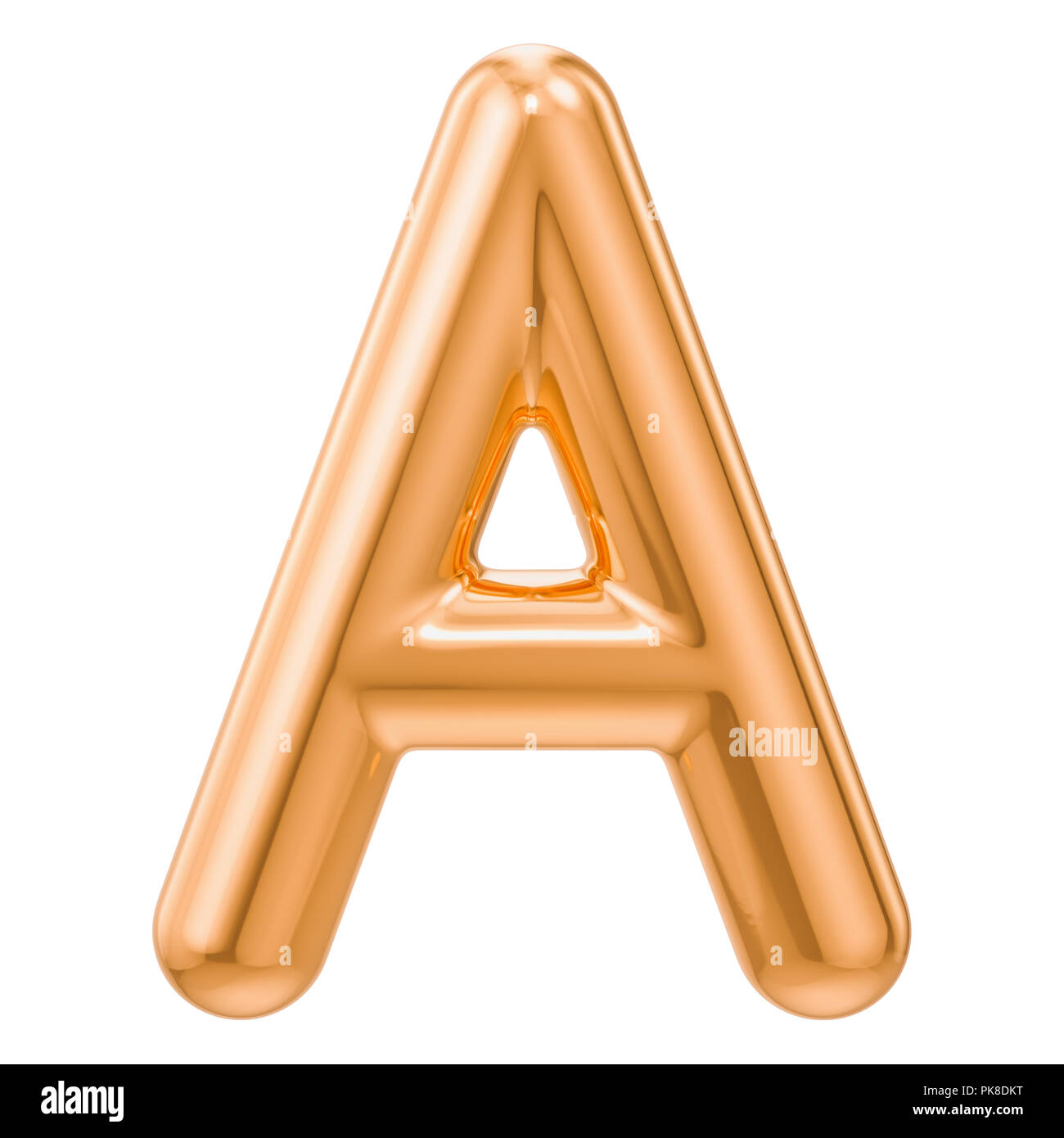 Golden letter A, 3D rendering isolated on white background Stock Photo