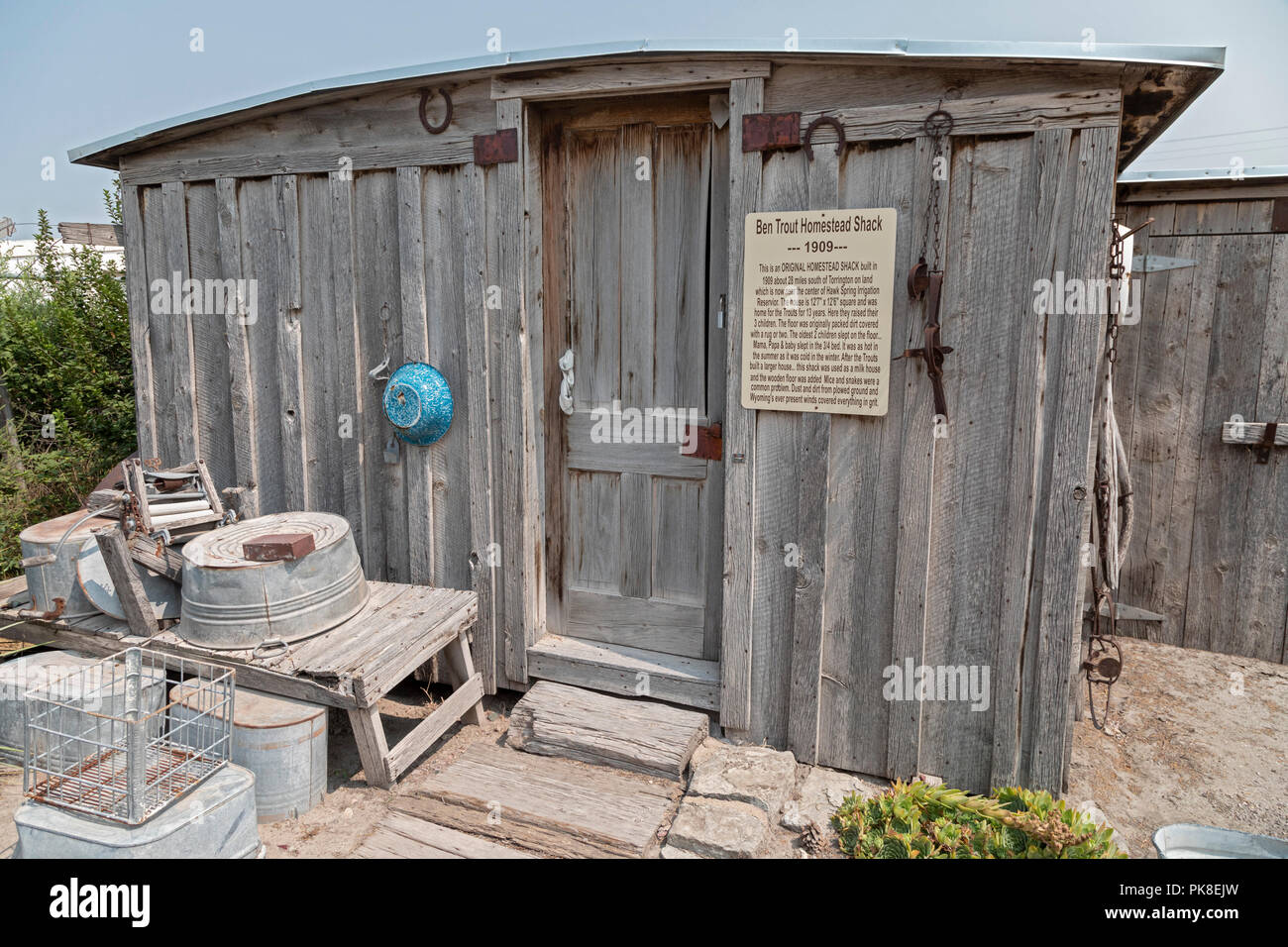 Torrington, Wyoming - A homesteader's shack from 1909 at the Homesteaders Museum. The museum contains artifacts and information about the homesteaders Stock Photo