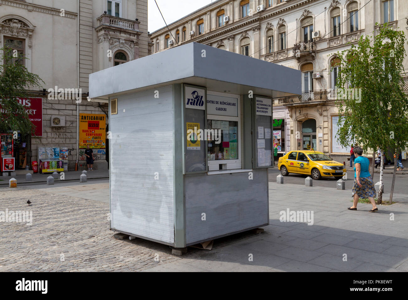 A RATB public transport kiosk/booth in Bucharest, Romania. Stock Photo