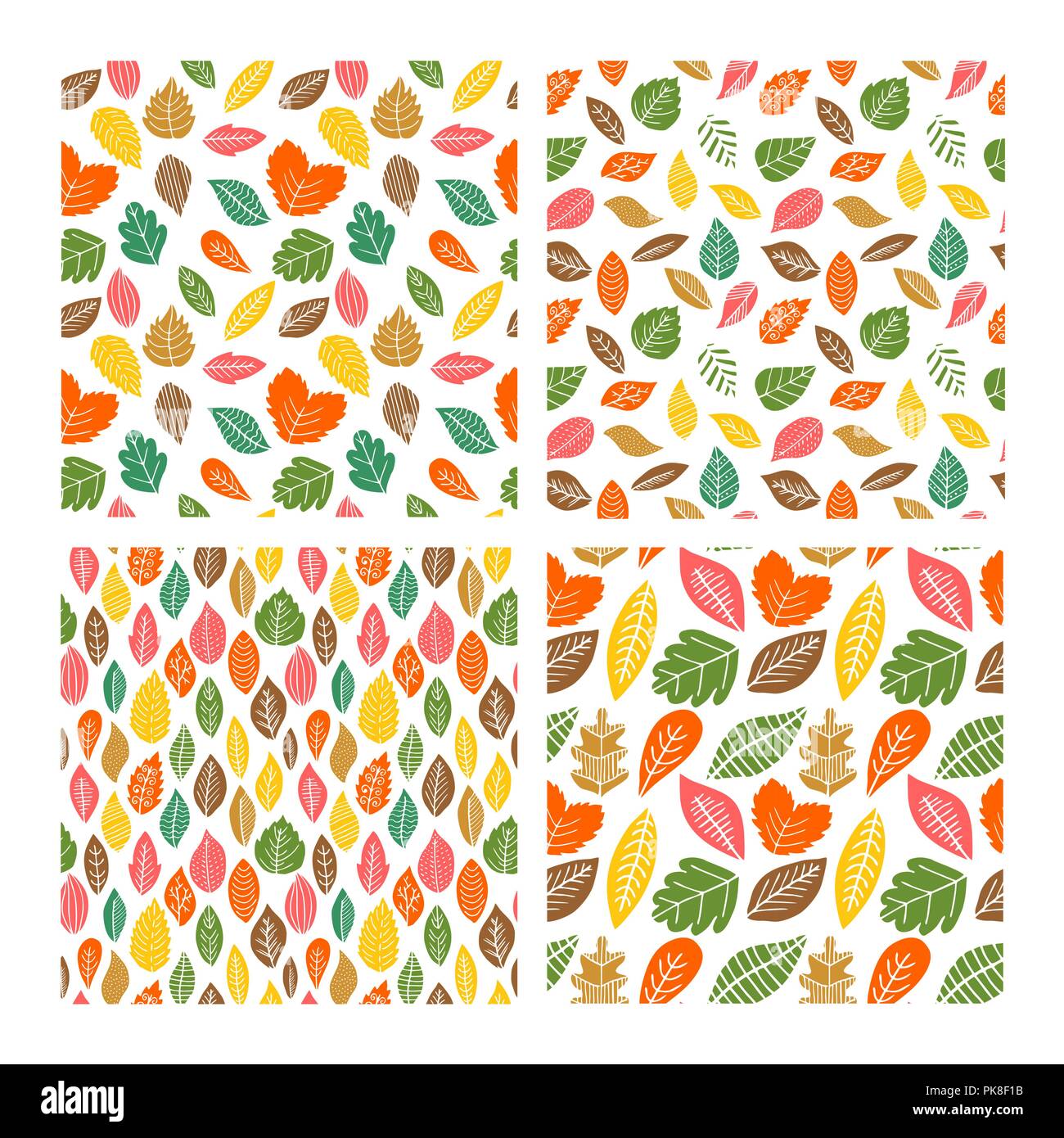 Set of seamless patterns of autumn elements of nature handmade. Elements of the design for Thanksgiving and the Feast of Autumn. Stock Vector