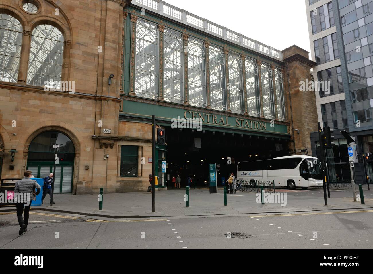 The Central Station railway bridge over Argyle Street at Hope Street, Glasgow, Scotland, UK, is affectionately known as the Hielanman's umbrella. Stock Photo