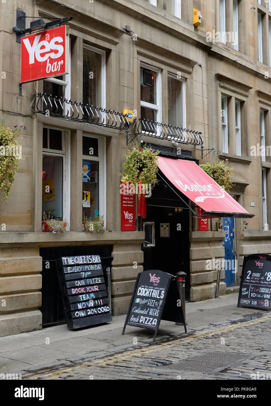 The YES Bar restaurant and comedy venue in Drury Street, Glasgow city centre, Scotland, UK Stock Photo