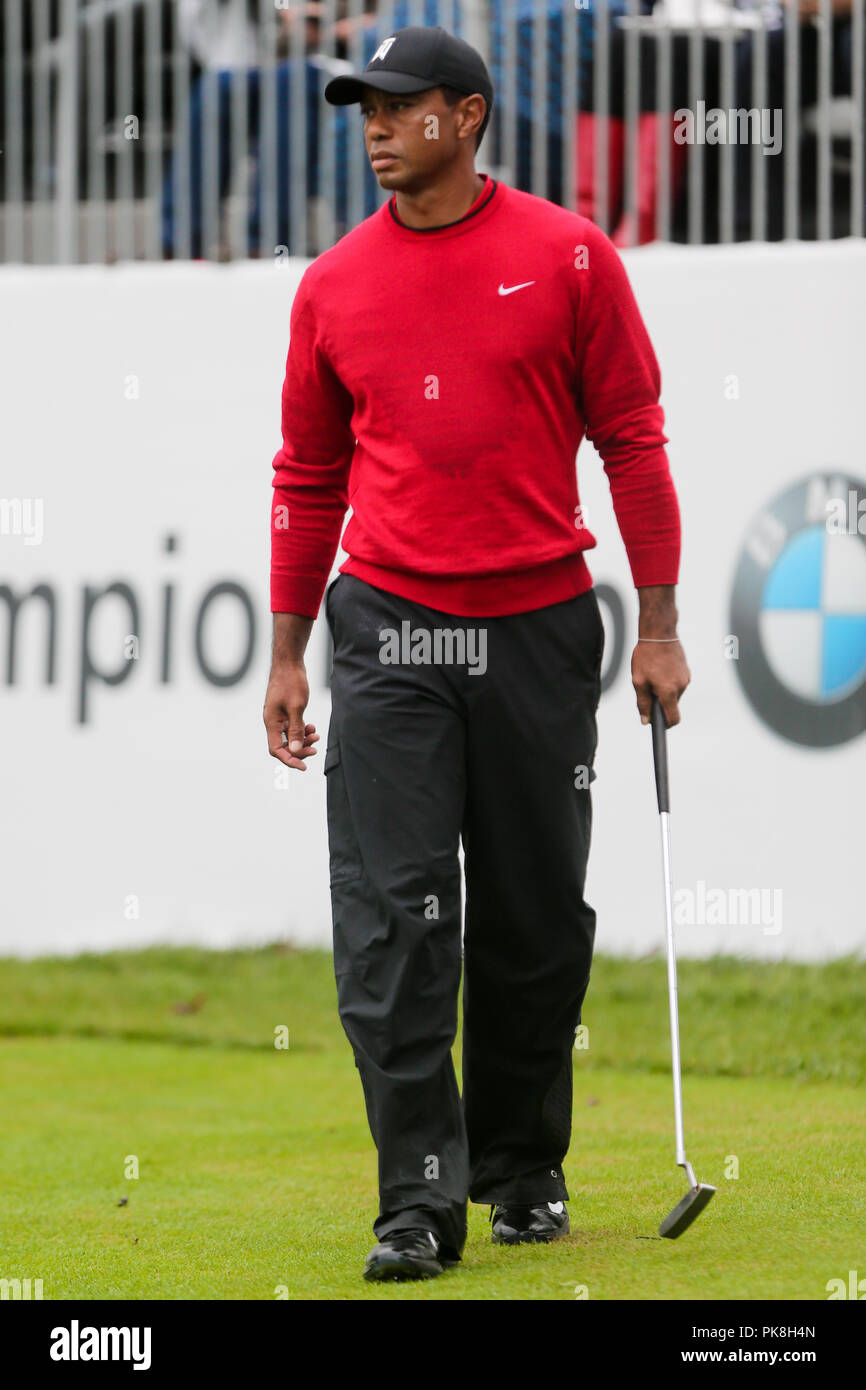 NEWTOWN SQUARE, PA-SEP 10: Tiger Woods walks the 18th green during the final round of the 2018 BMW Championship at Aronimink Golf Club. Stock Photo