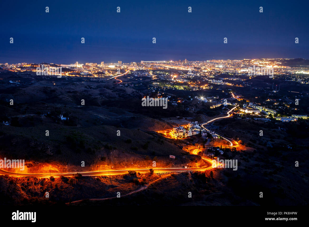 View over Fuengirola at night from Mijas, in southern Spain Stock Photo