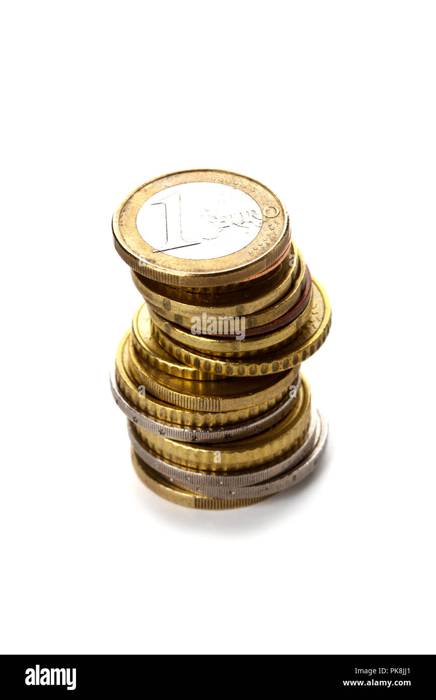 stack of euro coins on white background Stock Photo - Alamy