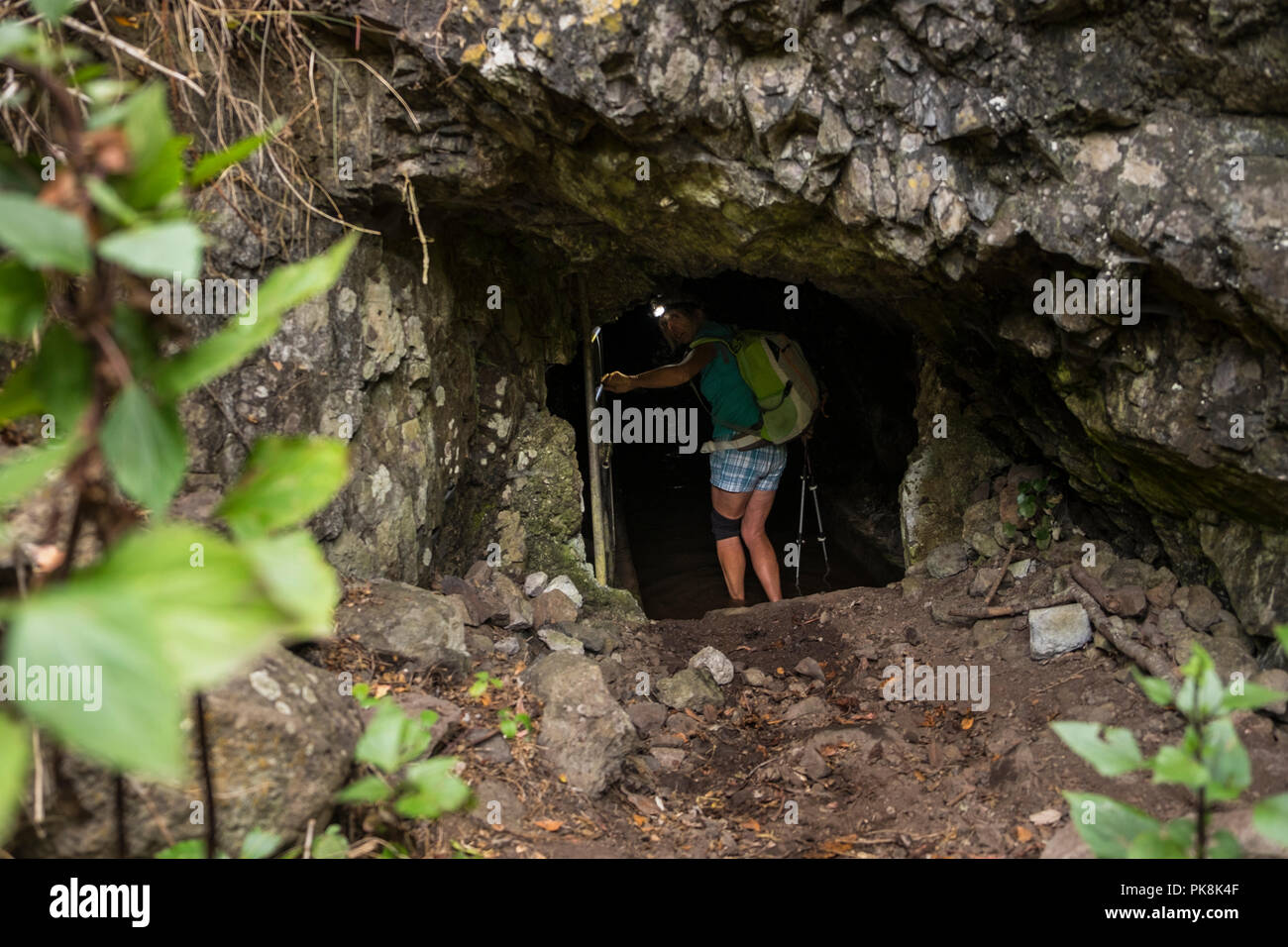 Walking Erjos circular via Barranco de Cochinos, through a water tunnel, Teno, Tenerife, Canary Islands, Spain Stock Photo