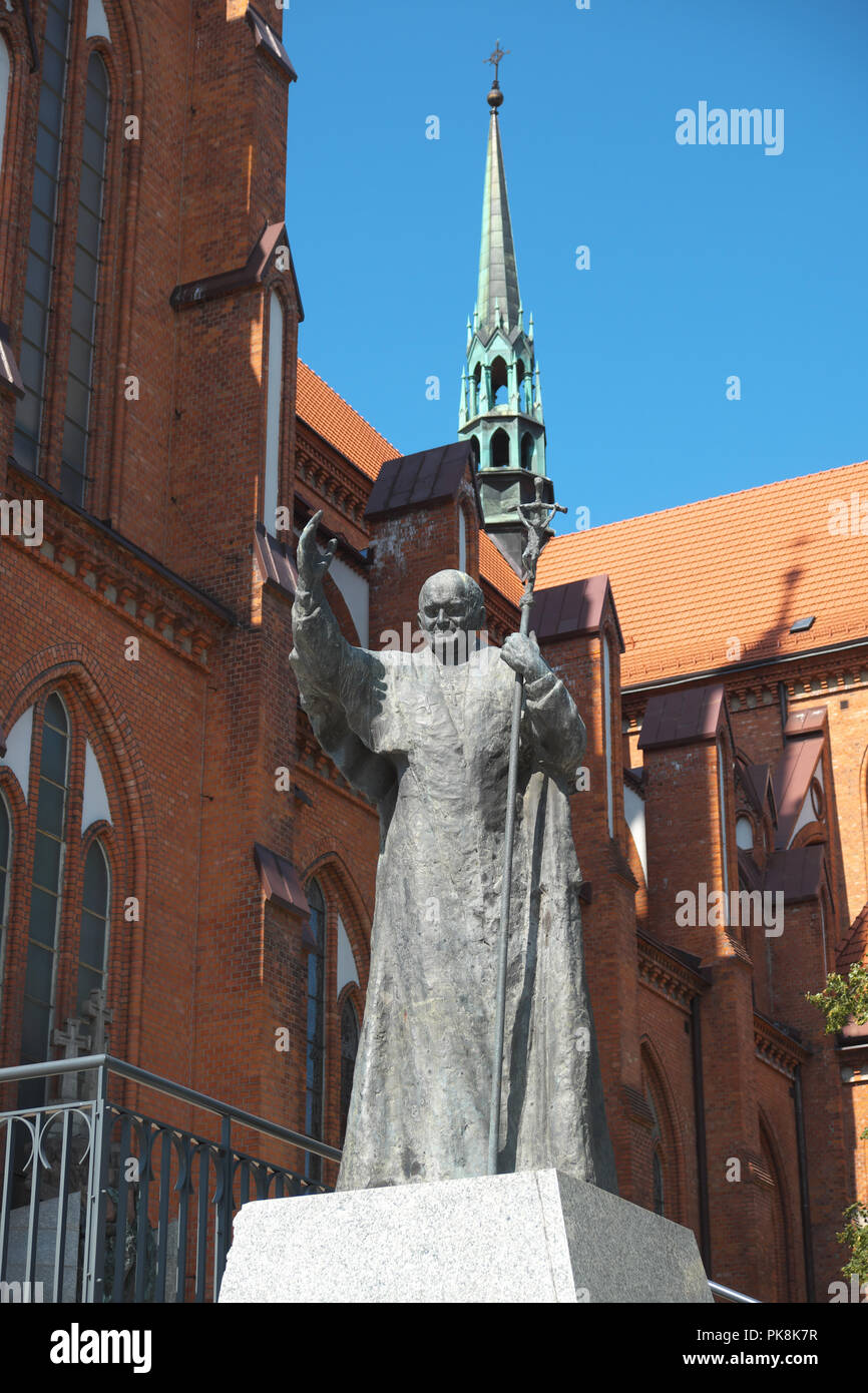Bialystok Poland statue of Pope John Paul II outside the Cathedral Basilica of the Assumption of the Blessed Virgin Mary Stock Photo