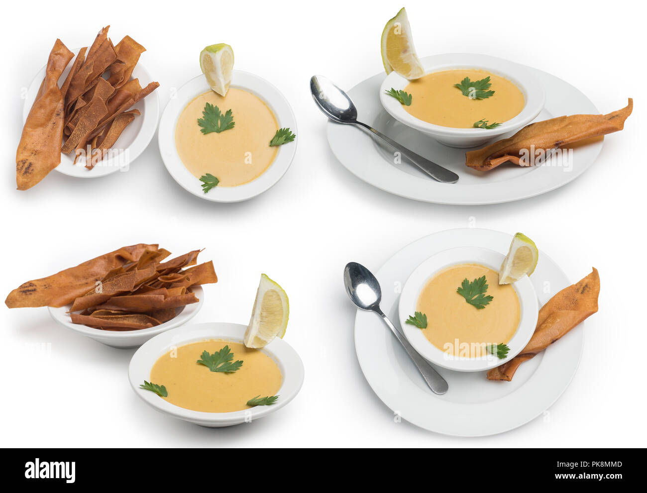 Set of Lentil Soup isolated on white, Clipping Path included Stock Photo
