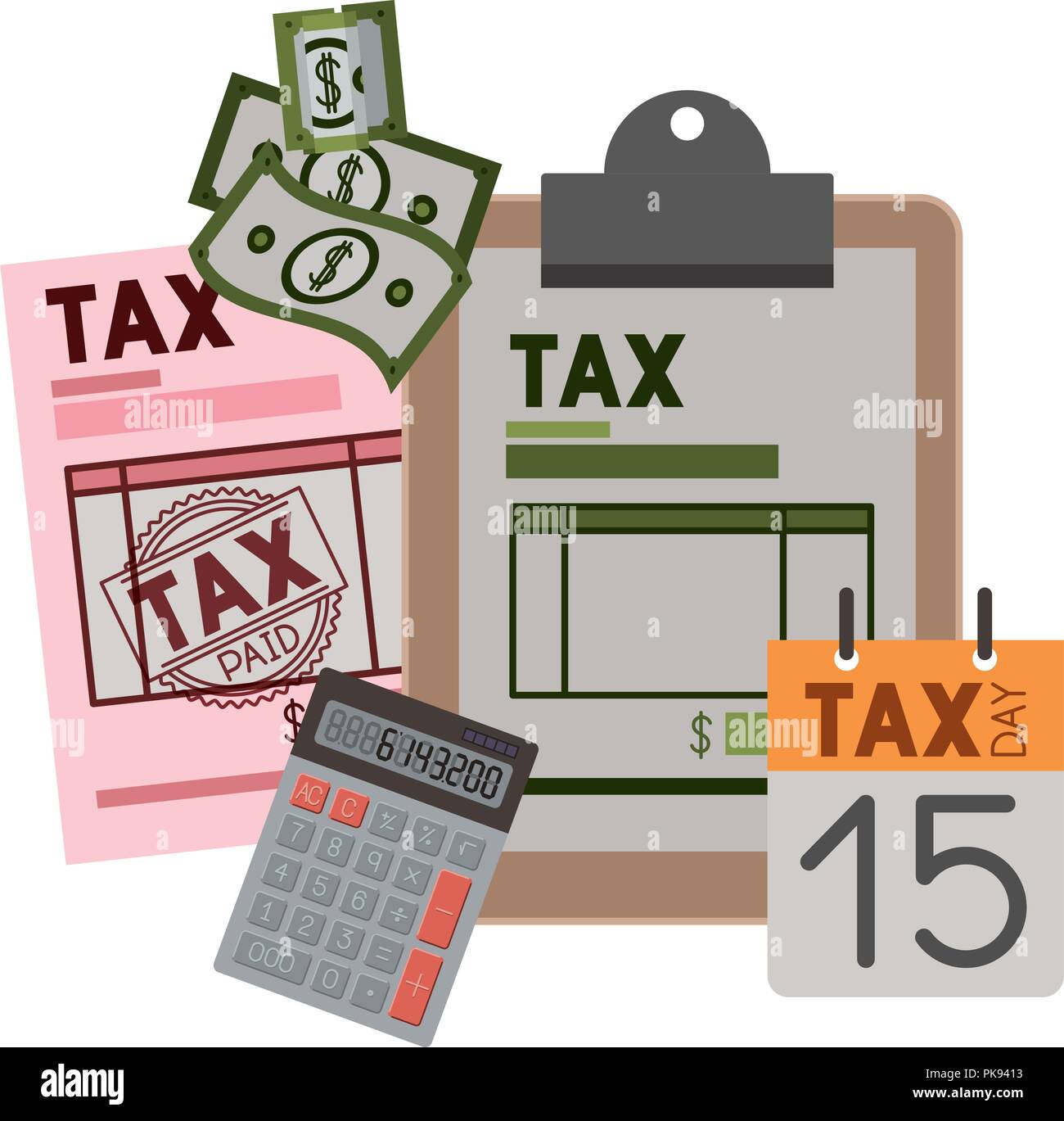 clipboard taxes with calculator and bills Stock Vector Image & Art Alamy