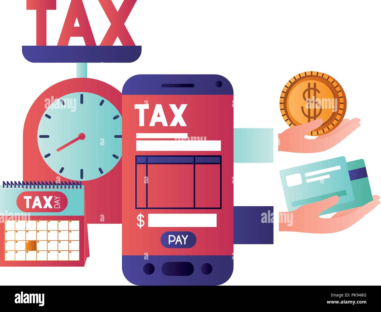 smartphone with tax on line and documents Stock Vector