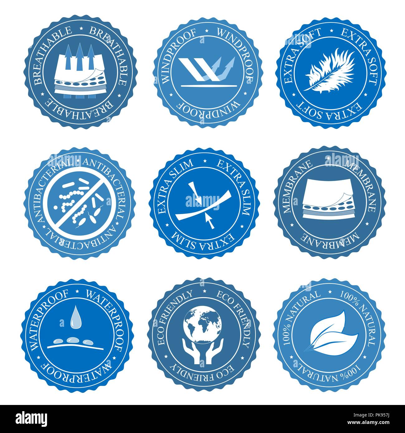 Icons set of fabric features. Vector collection Stock Vector