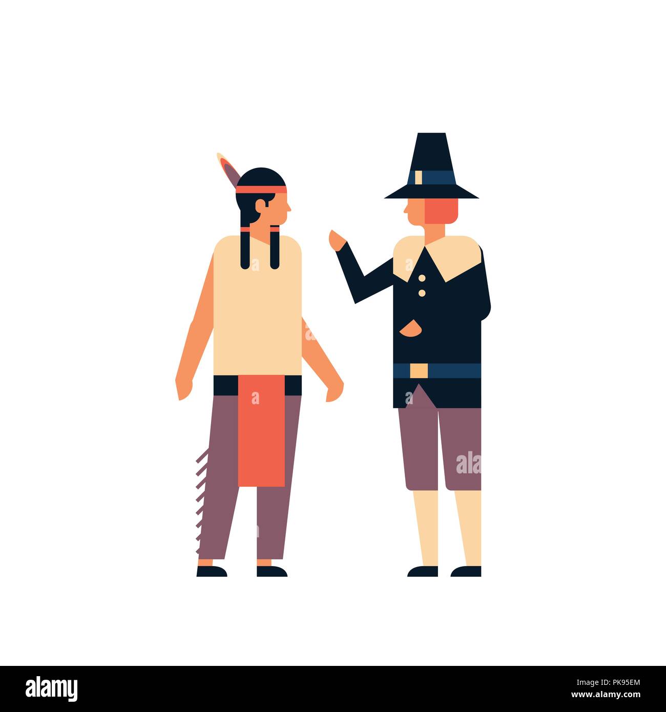 Indian Native American Men Thanksgiving Day Celebrating Concept Two Guys Wearing Traditional Clothes Communication Male Cartoon Character Full Length Isolated Flat Stock Vector Image Art Alamy