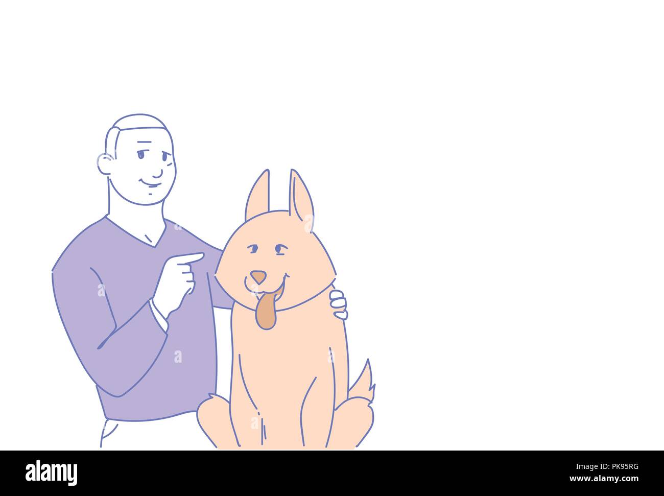 Casual Man Holding Cute Dog Owner With Pets Sketch Doodle