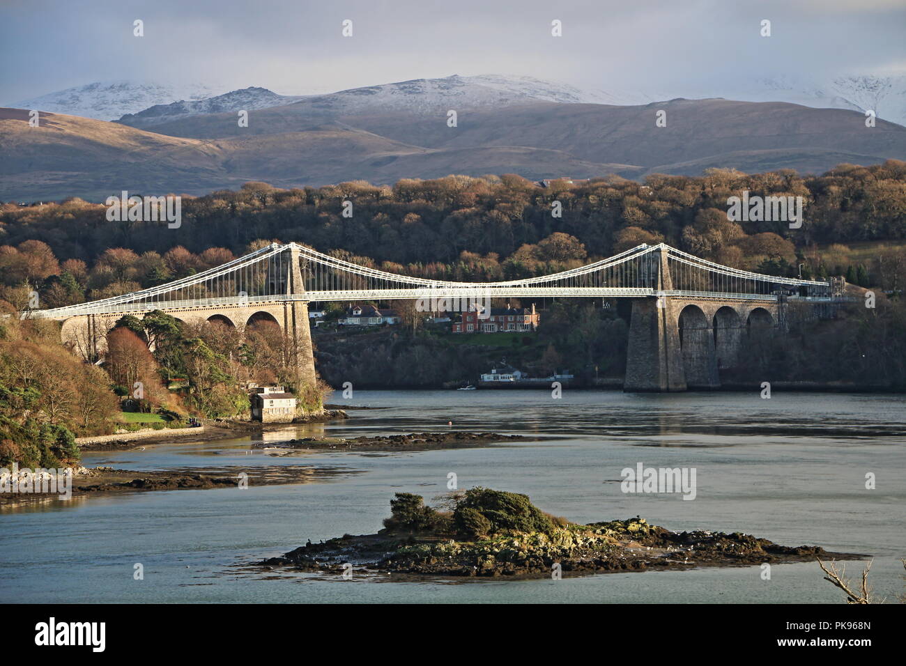 Menai Suspension Bridge, Anglesey, North Wales, United Kingdom Stock