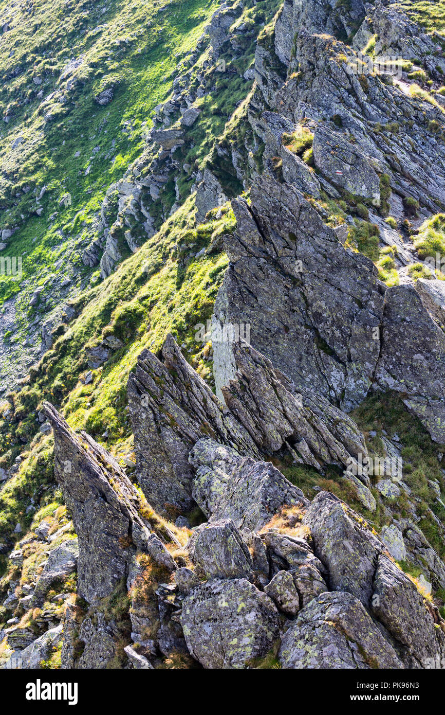 Dangerous place in Fagaras Romanian mountains called Three steps to death Stock Photo