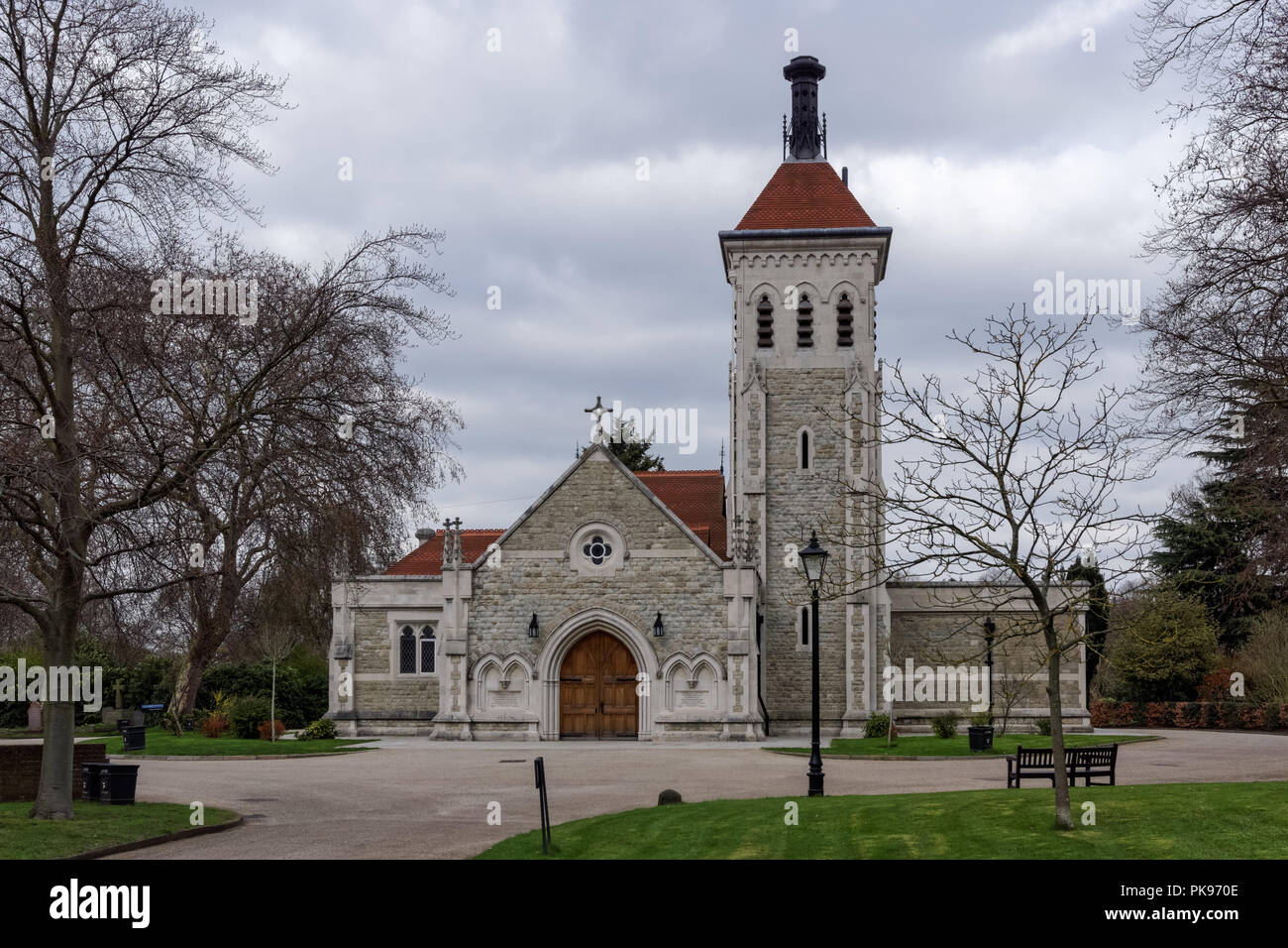 Chapel of Remembrance, East Chapel, former crematorium at the City of London Cemetery, London England United Kingdom UK Stock Photo
