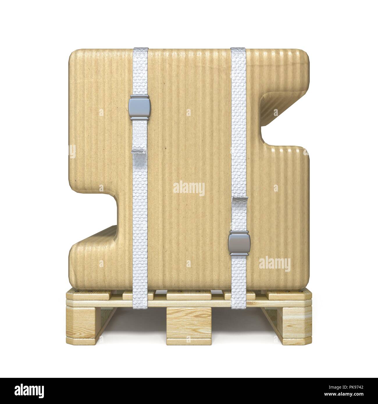 Cardboard box font Letter S on wooden pallet 3D render illustration ...
