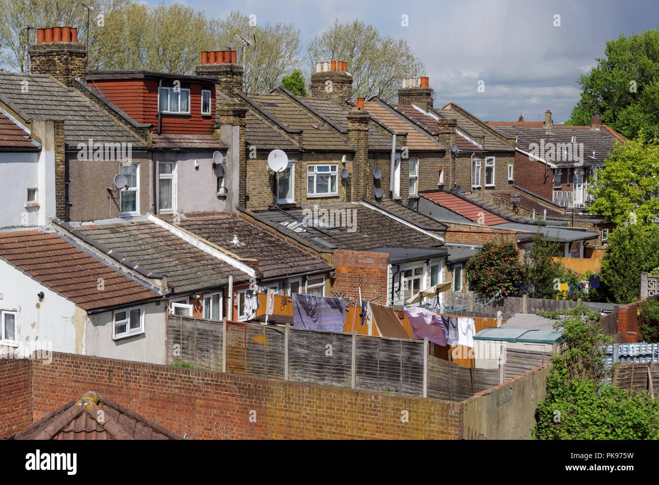 Terraced houses with back garden in east London England United Kingdom UK Stock Photo