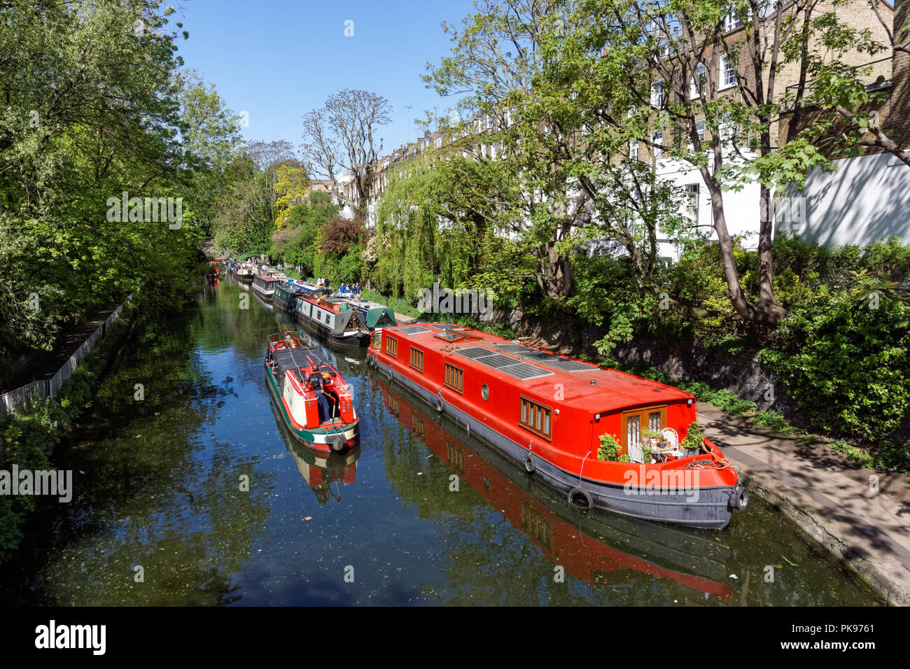 Houseboats and narrowboats on the Regent's Canal in Islington, London England United Kingdom UK Stock Photo
