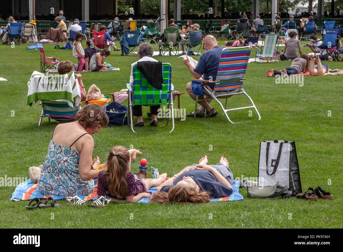 People on the lawn at Tanglewood in Lenox, Massachusetts Stock Photo