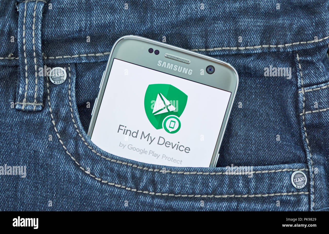 MONTREAL, CANADA - SEPTEMBER 8, 2018: Google Find My mobile app. Device Find My Device helps you locate a lost Android device and keeps your data safe Stock Photo