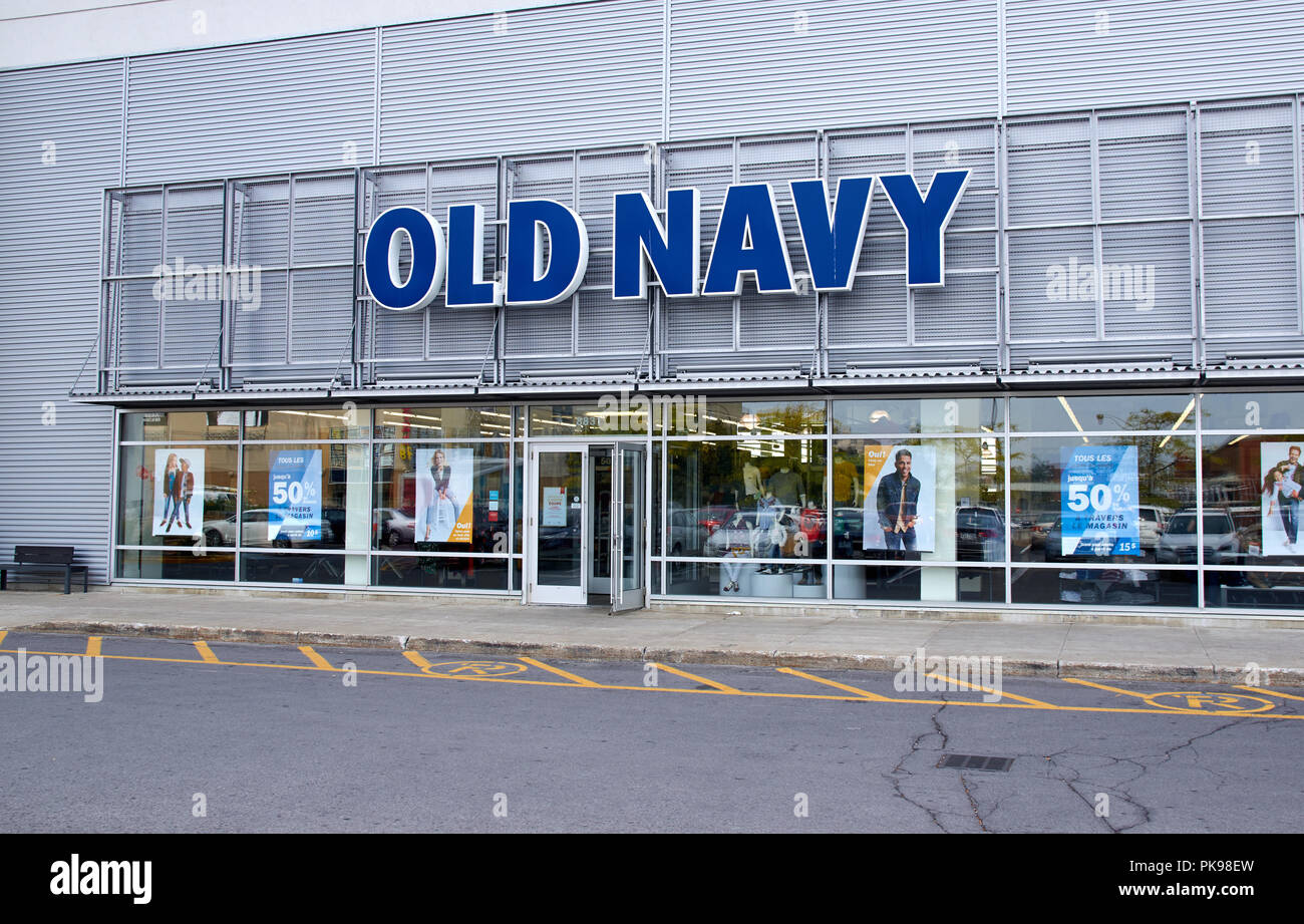 MONTREAL, CANADA - August 28, 2018: Old Navy boutique in Montreal. Old Navy is an American clothing and accessories retailing company owned by America Stock Photo
