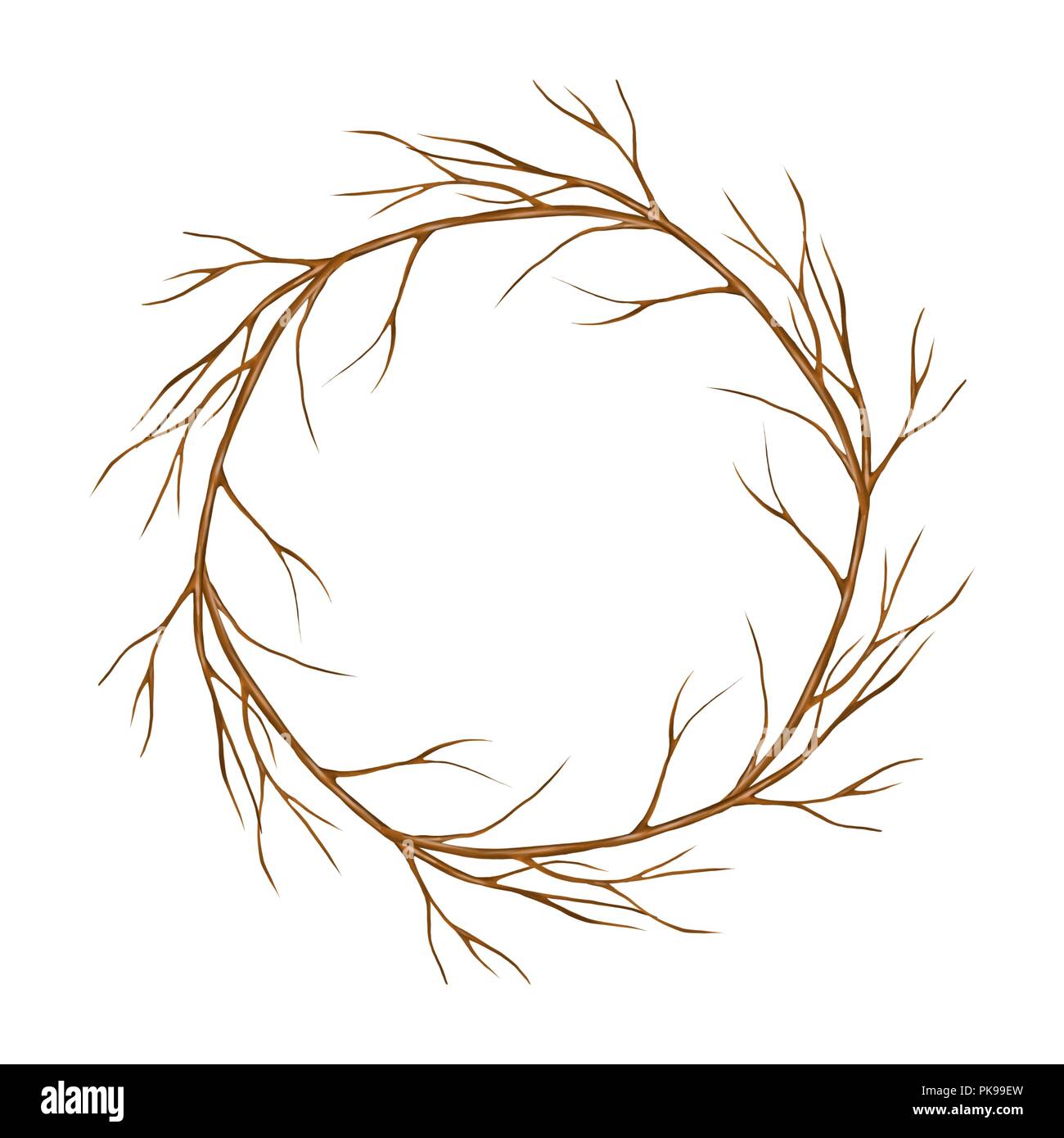 Tree branches wreath. Isolated on white background Stock Photo