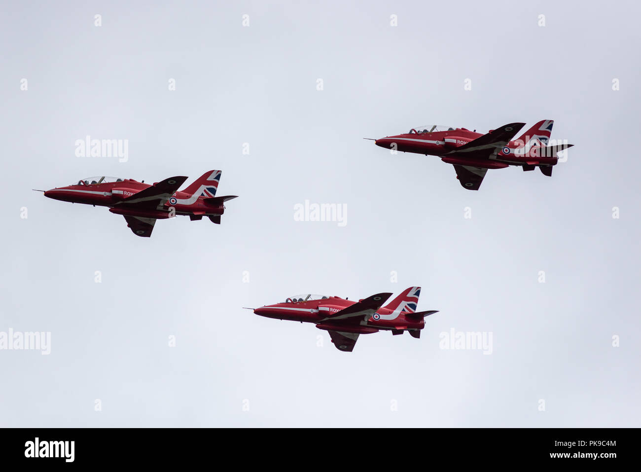 Three of the nine RAF Red Arrows BAe Hawk jets Stock Photo