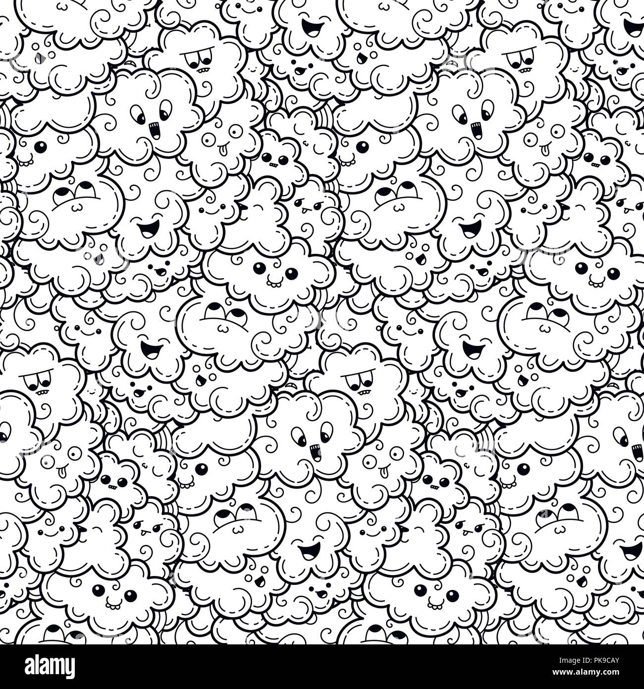 Seamless pattern with funny doodle clouds for prints, designs, cards ...