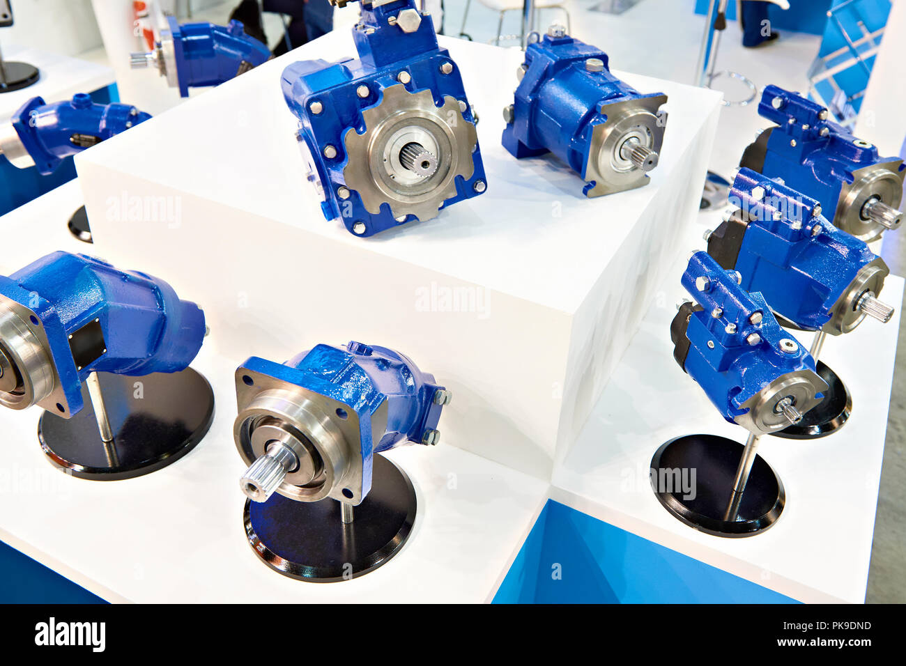 Axial piston pumps and hydraulic motors on showcase of store Stock