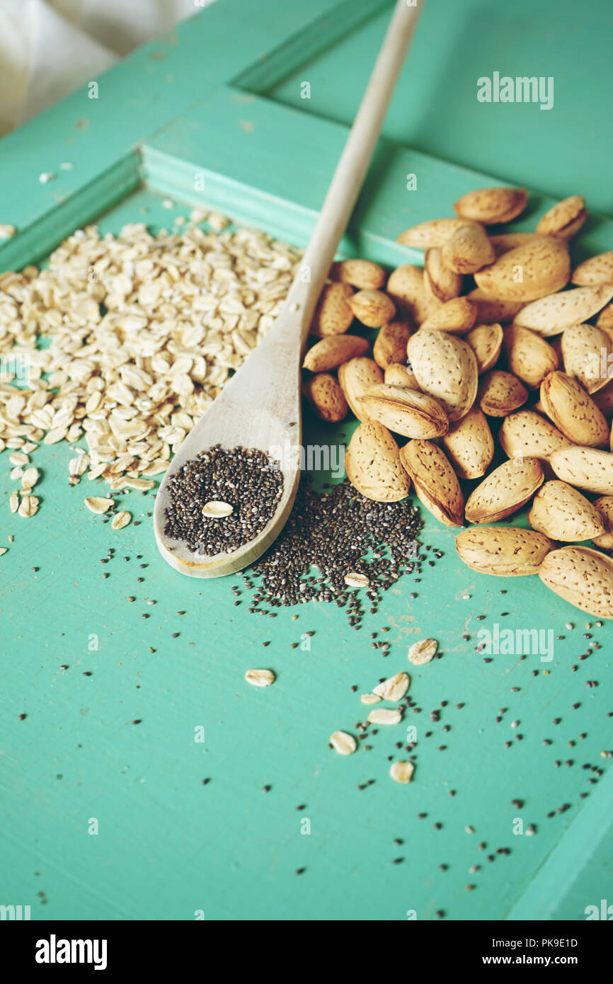 Healthy ingredients of nuts, seeds and grains Stock Photo Alamy