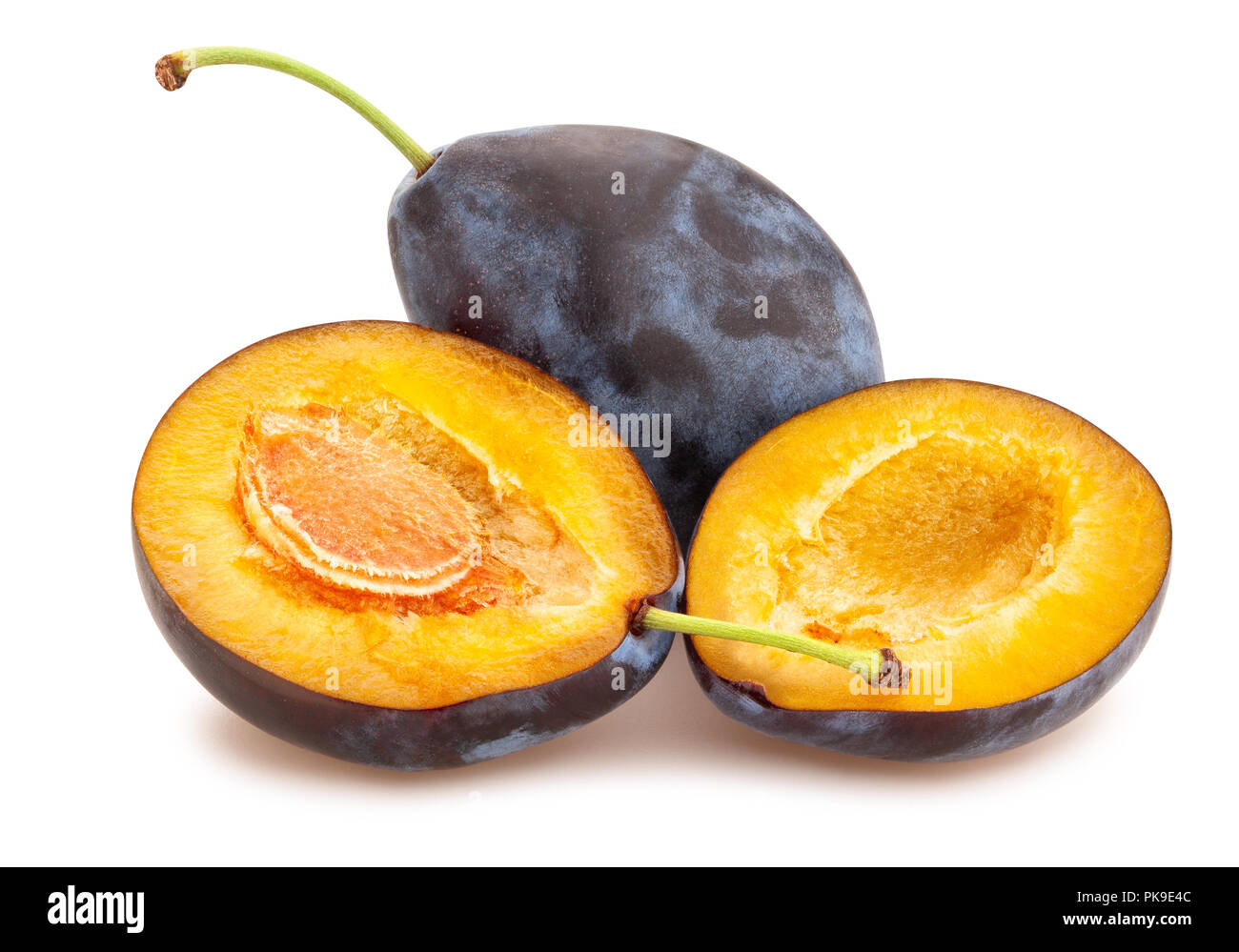 sliced blue plum path isolated Stock Photo