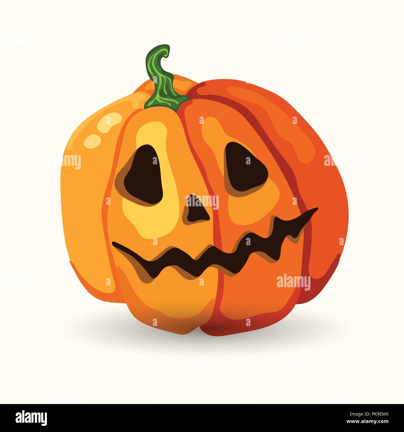 Cartoon style vector Halloween pumpkin with carving scary face isolated ...