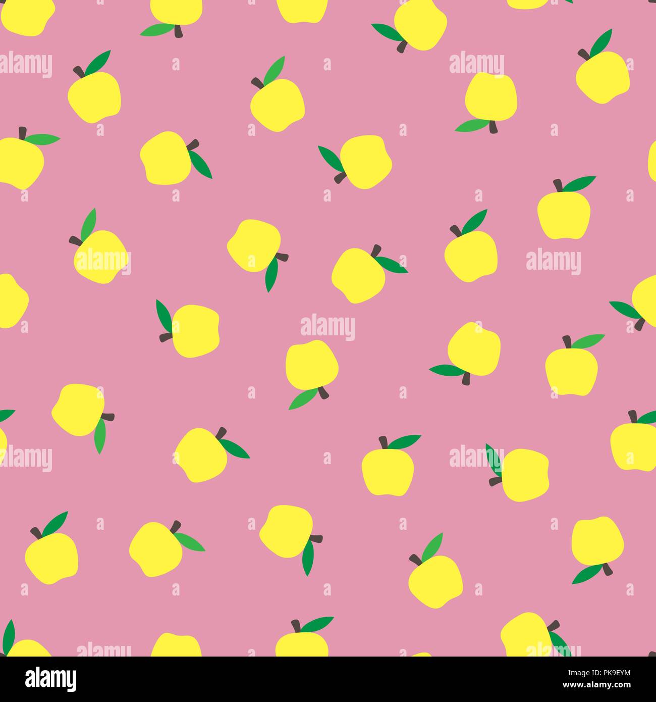 seamless pink background with yellow apples. Autumnal seasonal ...