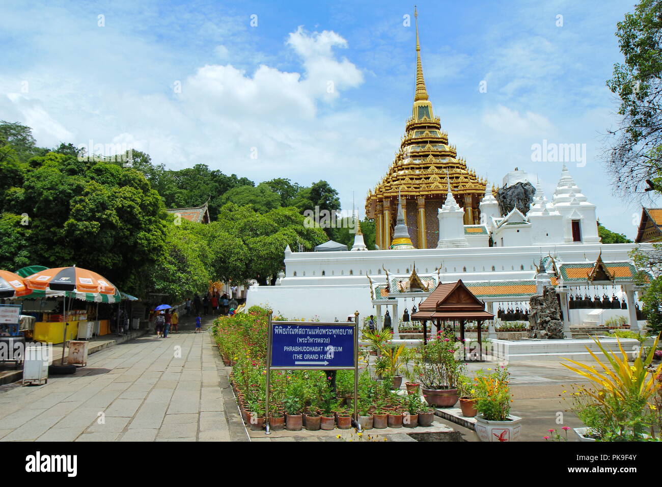 Saraburi ,Thailand,30 July 2018,Tourists and Buddhists came respect Lord Buddha’s footprint at Wat Phra Phutthabat  Ratchaworamahawihan. Stock Photo