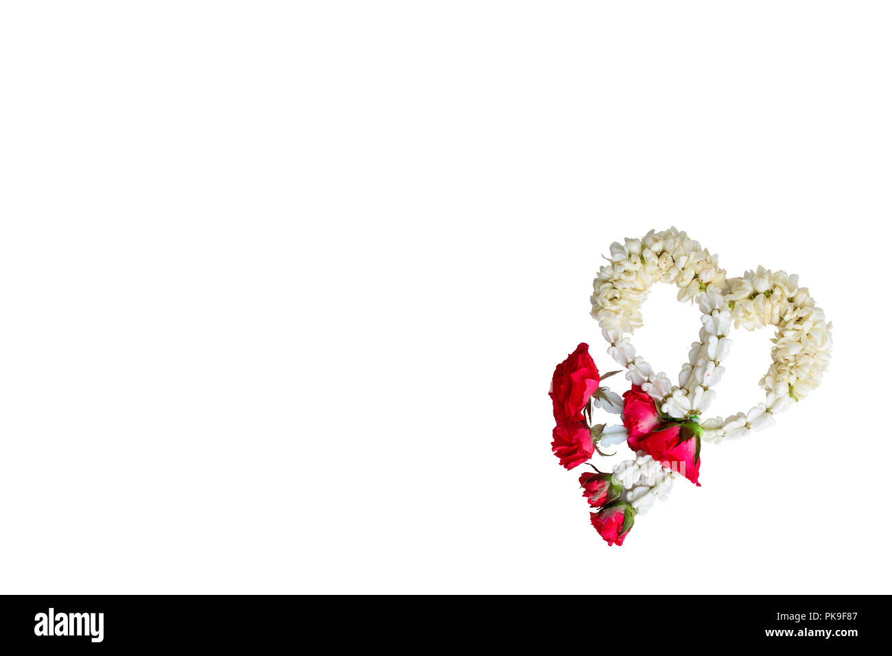 Isolated of  garland,lei of flowers,to worship of the virtues of the Buddha ,grand family with  red rose and white crown flower Stock Photo