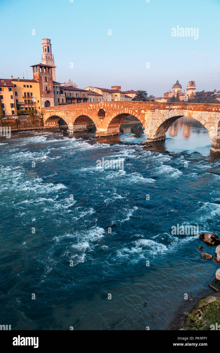 City view of Verona with the Dom Santa Maria Matricolare and Roman ...