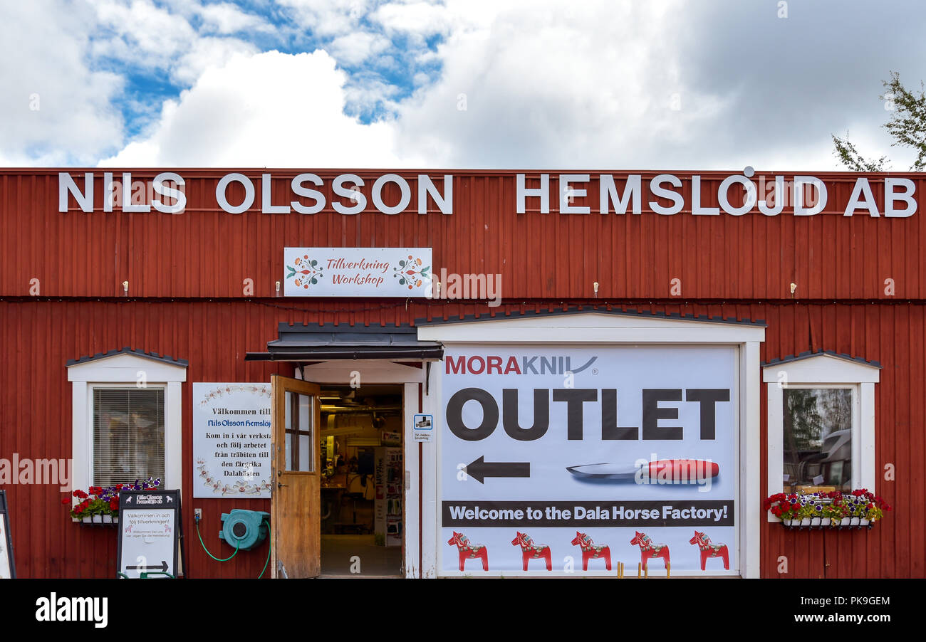 Nusnas, Sweden, Aug. 4, 2018: Nils Olsson Dalahäst manufacturing Co., Nusnas, Sweden. Stock Photo