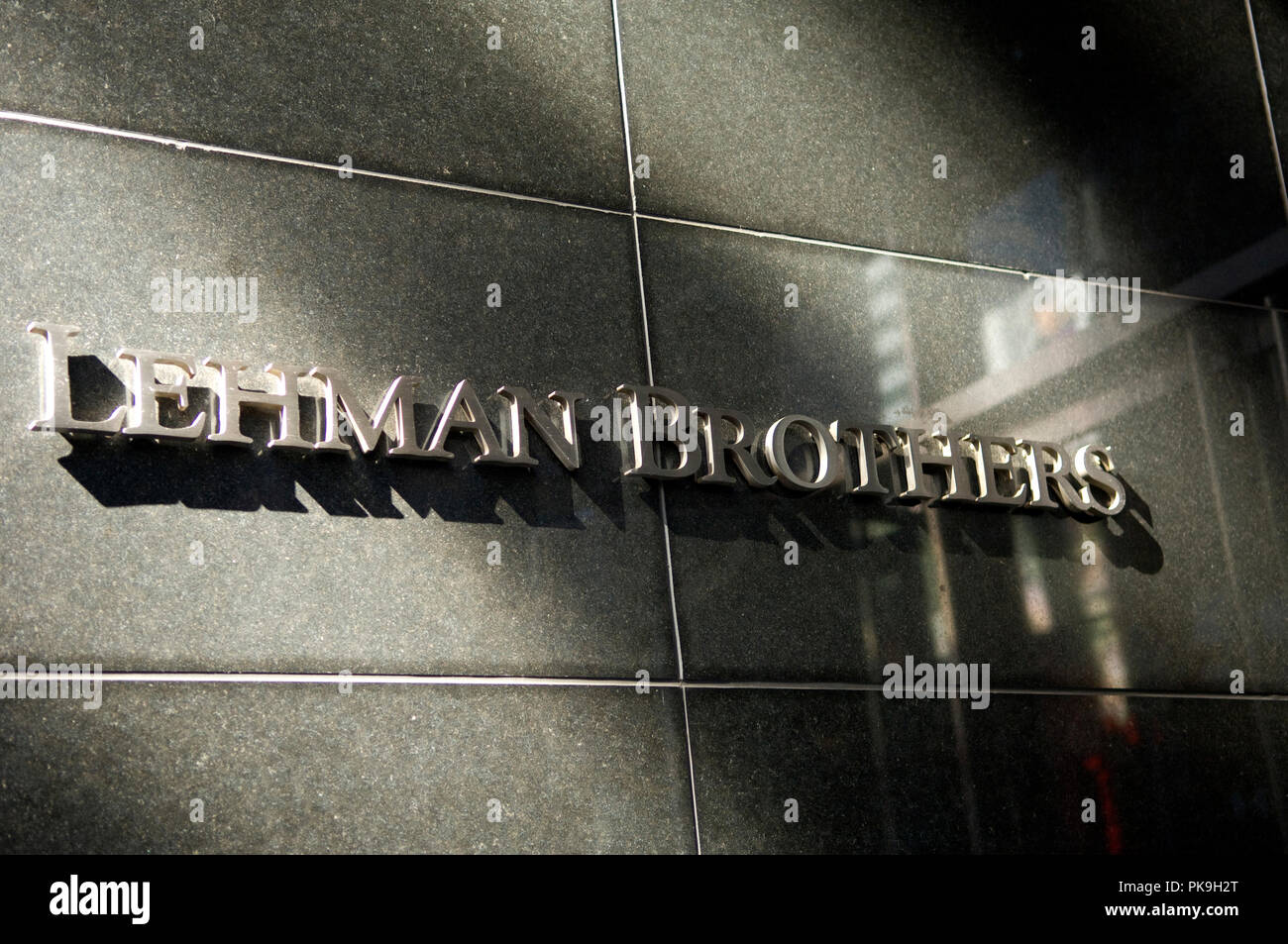 Lehman Brothers Global headquarters in New York on Monday, September 15, 2008. Lehman filed for bankruptcy protection and is one of the biggest investment banks to collapse since the 1990 bankruptcy of Drexel Burnham Lambert during the junk bond crisis. (Â© Frances M. Roberts) Stock Photo
