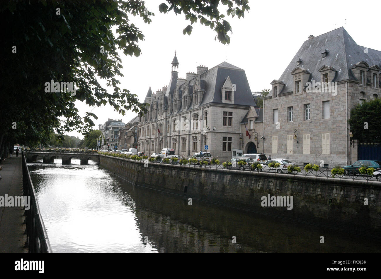 The Prefecture - Government Regional offices overlooking the Odet River that flows through Quimper, located in the province of Brittany of north-weste Stock Photo