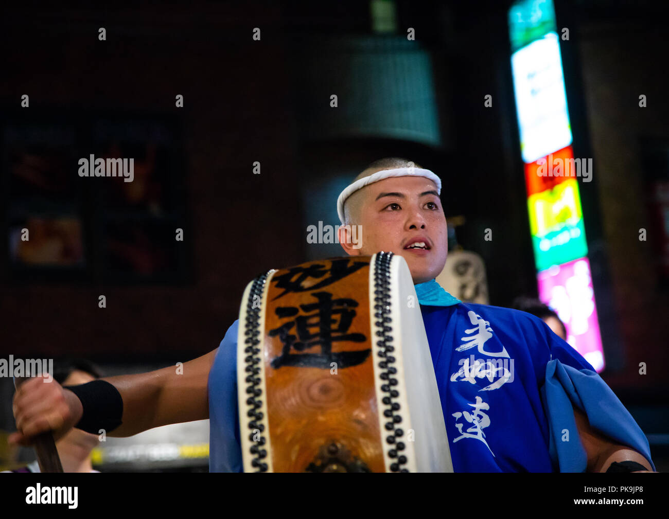 Japanese drummer during the Koenji Awaodori dance summer street