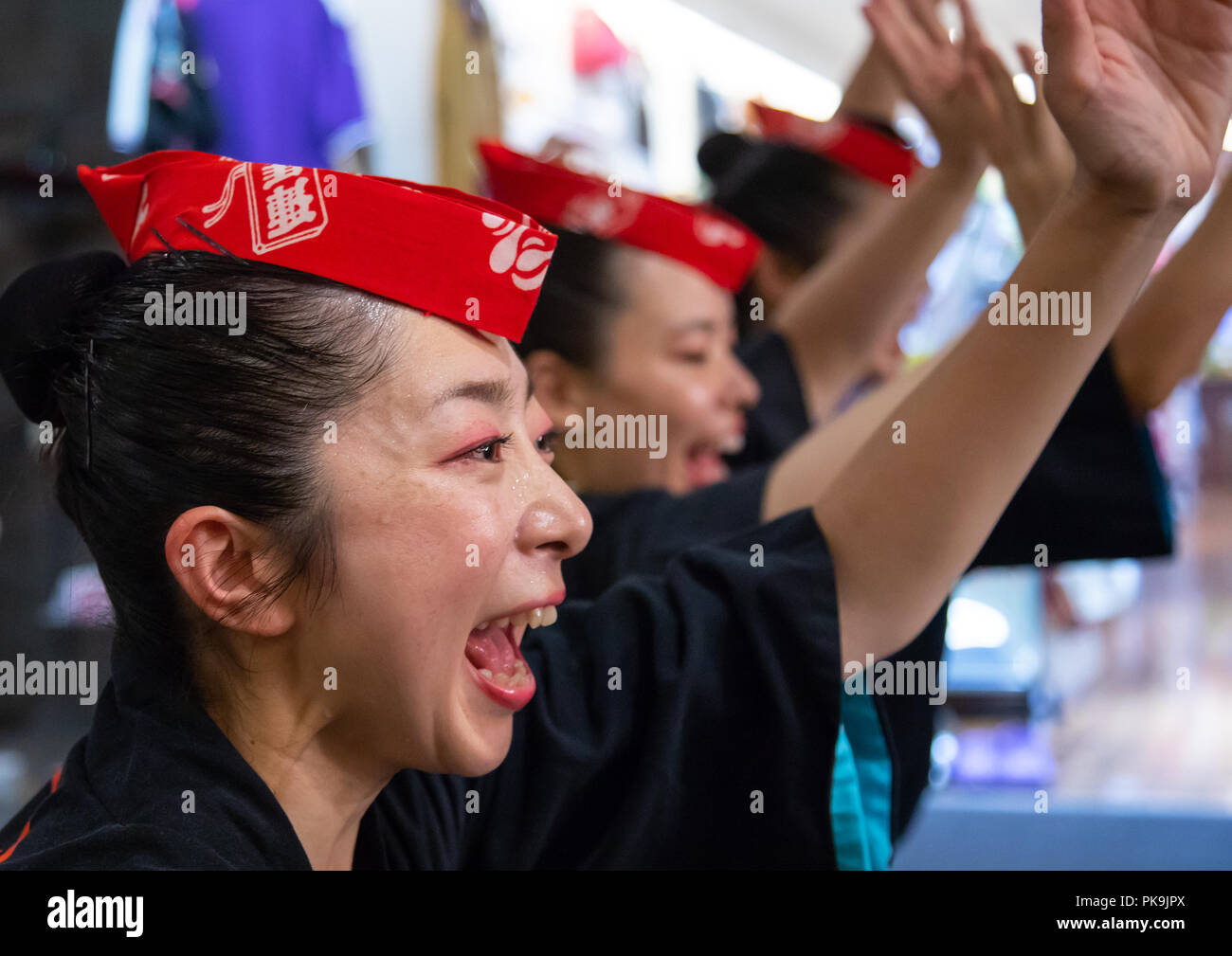 Japanese women during the Koenji Awaodori dance summer street festival, Kanto region, Tokyo, Japan Stock Photo