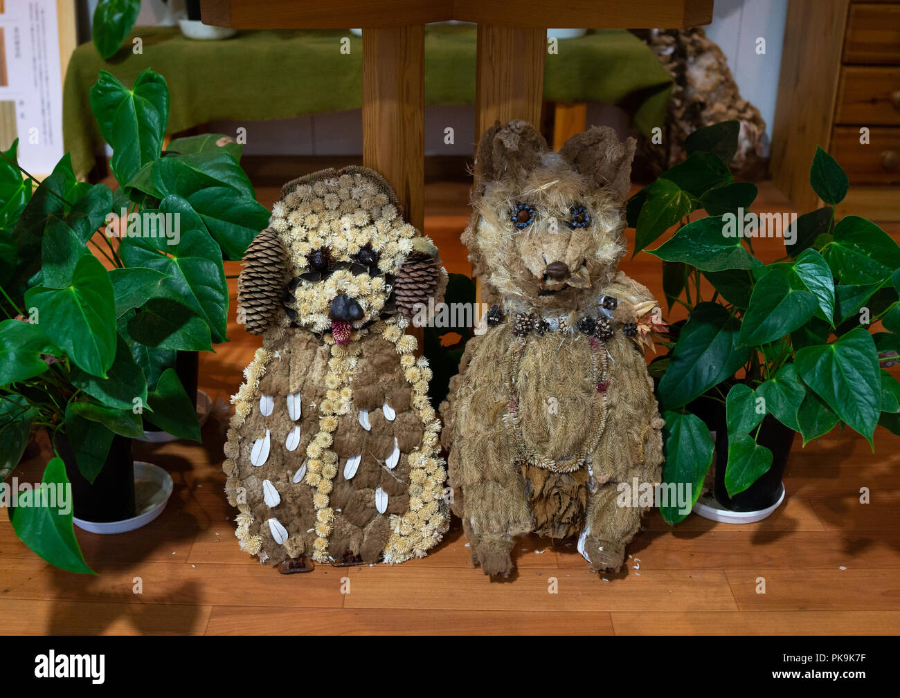 Dogs sculptures made with dried herbs and plants, Kansai region, Kyoto, Japan Stock Photo