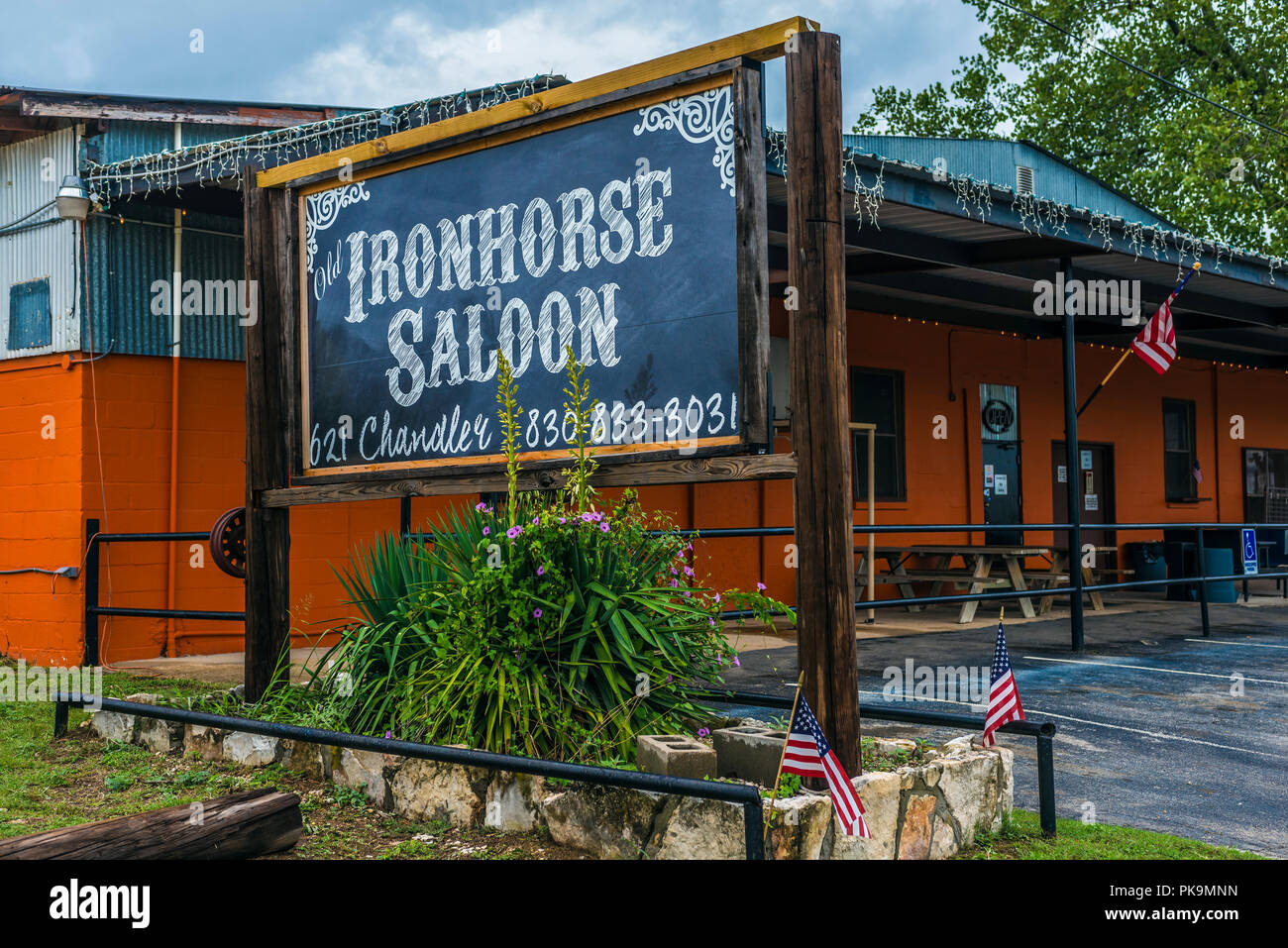 Texas bar in Blanco, Ironhorse Saloon Stock Photo